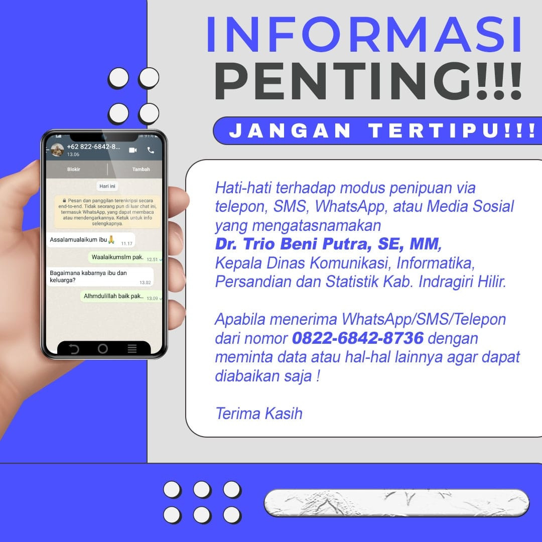 Waspada ! Penipuan Atas Nama Kepala Dinas Kominfopers Inhil
