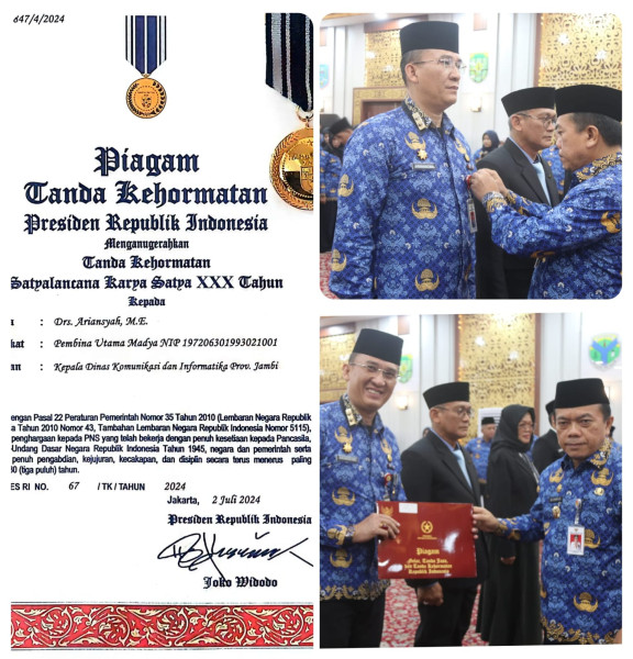Presiden RI Anugerahkan Satyalancana Karya Satya XXX Tahun kepada Kadis Kominfo Ariansyah dan Kadishub Jambi John Eka Powa