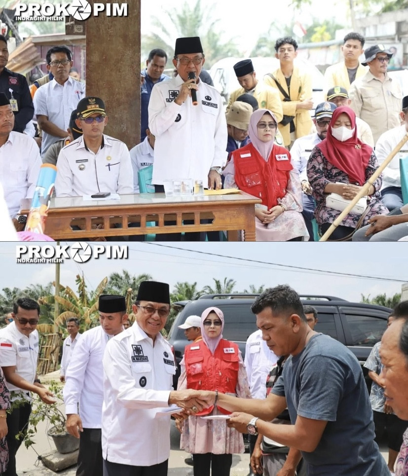 Kunjungi Korban Kebakaran di Desa Sencalang, Bupati Inhil Bersama Ketua PMI Serahkan Bantuan