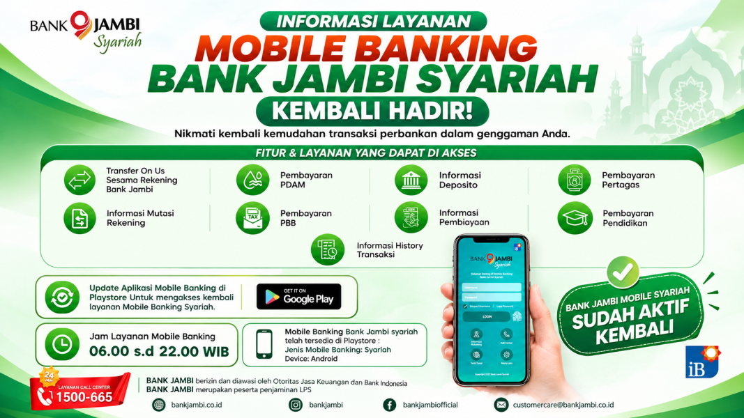 Mobile Banking Bank Jambi Syariah Kembali Hadir, Permudah Akses Layanan Perbankan Digital