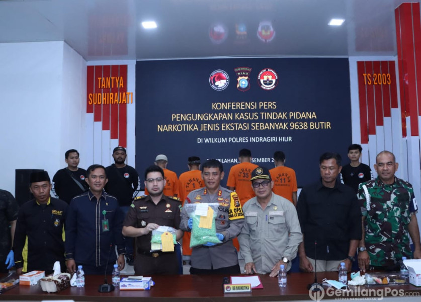 Empat Tersangka dan 9,6 Ribu Butir Ekstasi Berhasil Ditangkap Polres Inhil