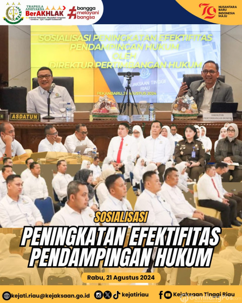 Asisten Perdata & Tata Usaha Negara Kejaksaan Tinggi Riau Ikuti Sosialisasi Peningkatan Efektifitas Pendampingan Hukum