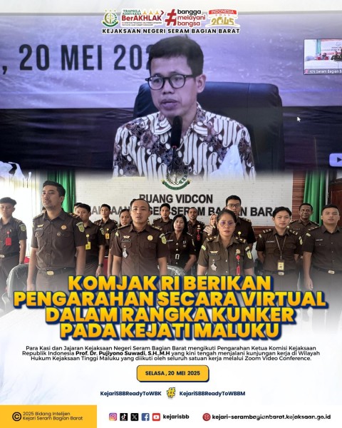 Para Kasi dan Jajaran Kejaksaan Negeri SBB Ikuti Pengarahan Ketua Komisi Kejaksaan RI secara Virtual