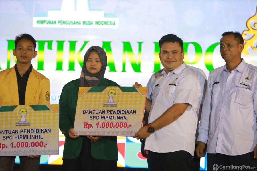 Gelar Pelantikan, BPC Hipmi Inhil Beri Bantuan Pendidikan bagi Mahasiswa