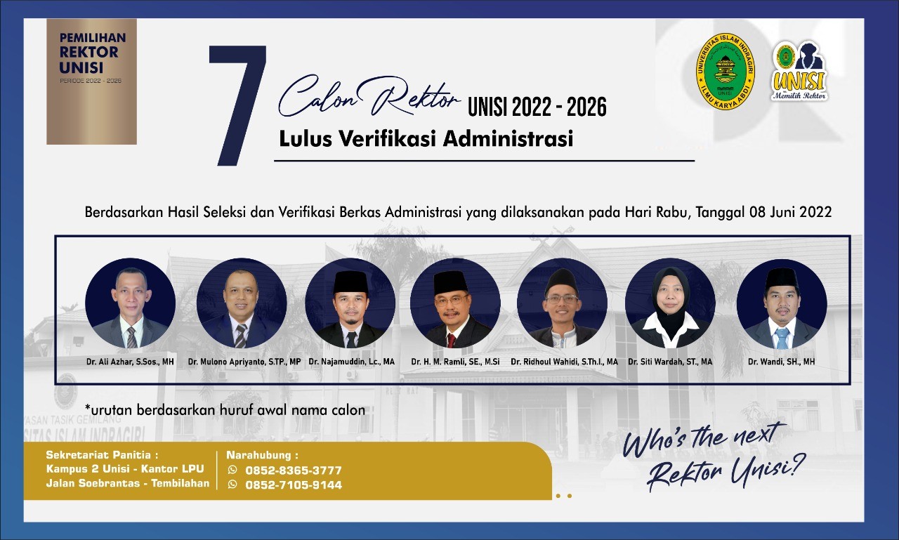 Inilah 7 Nama lolos Seleksi Adminitrasi Bakal Calon Rektor UNISI 2022-2026