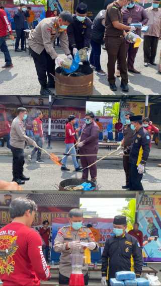 Berhasil Menangkap Pelaku, Polres Inhil Musnahkan Barang Bukti Ganja dan Sabu 