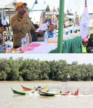 Bupati Inhil Hadiri Pacu Pompong Nelayan Tahun 2023 Desa Kuala Patah Parang