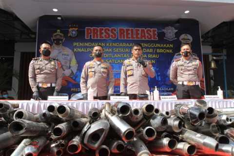 Amankan 343 Knalpot Brong, Dirlantas Polda Riau: Tidak Layak Jalan, Bahayakan dan Ganggu Masyarakat