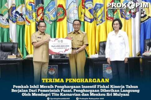Wakili Inhil, Bupati Wardan Terima Penghargaan Kinerja Pengendalian Inflasi Daerah